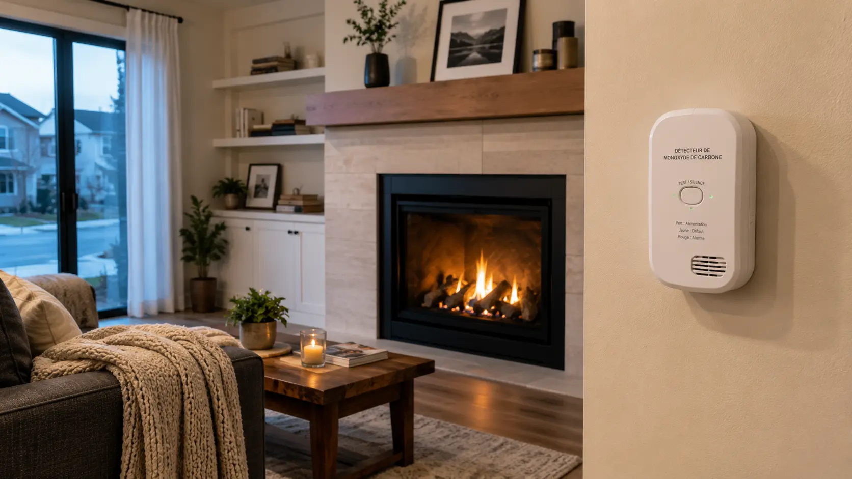 Bouclier avec flamme symbolisant la sécurité d’un foyer au gaz.