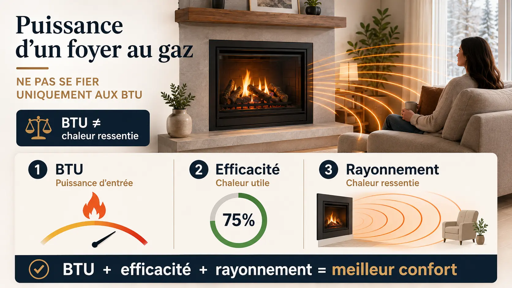 Cadran stylisé représentant la puissance d’un foyer au gaz.