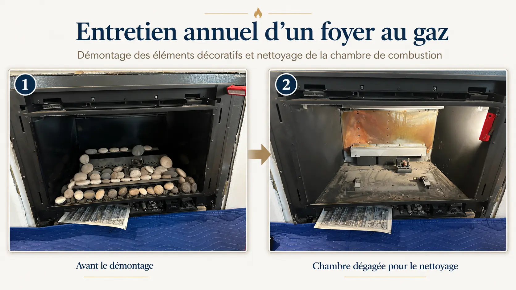Icône de clé symbolisant l’entretien d’un foyer au gaz.